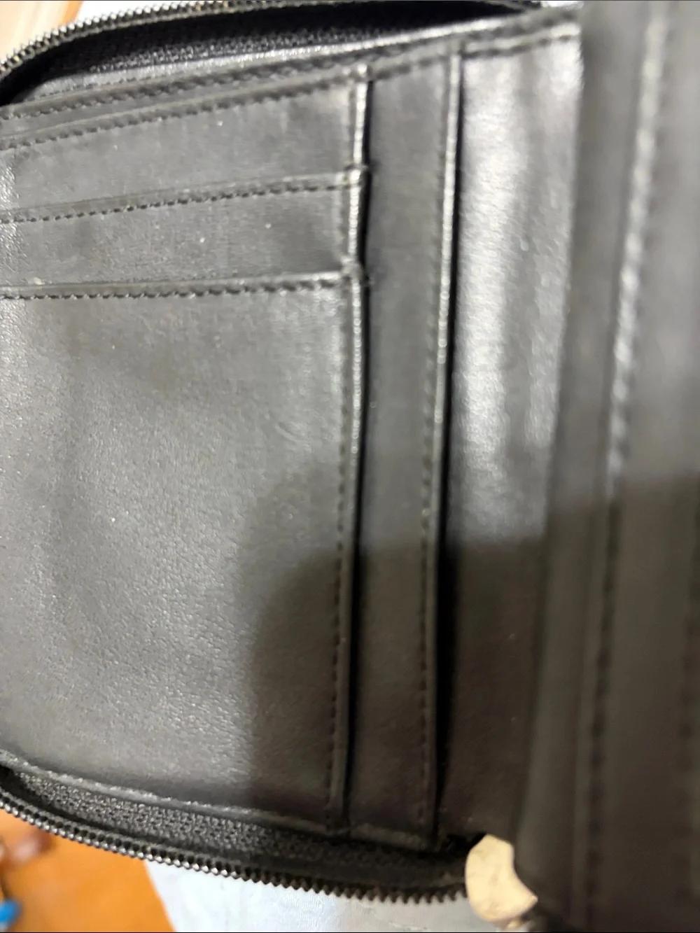 ESPRIT Black Leather Zip Wallet Key Ring Compartmentalized & Coin great